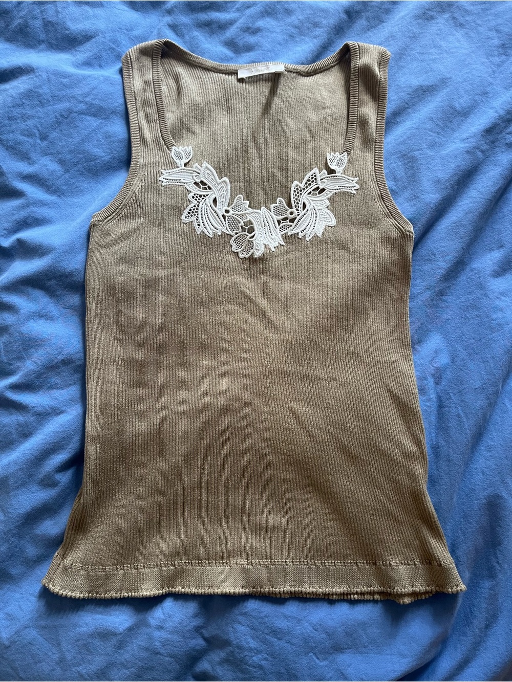 Chloe Ribbed Tank with White Lace Applique